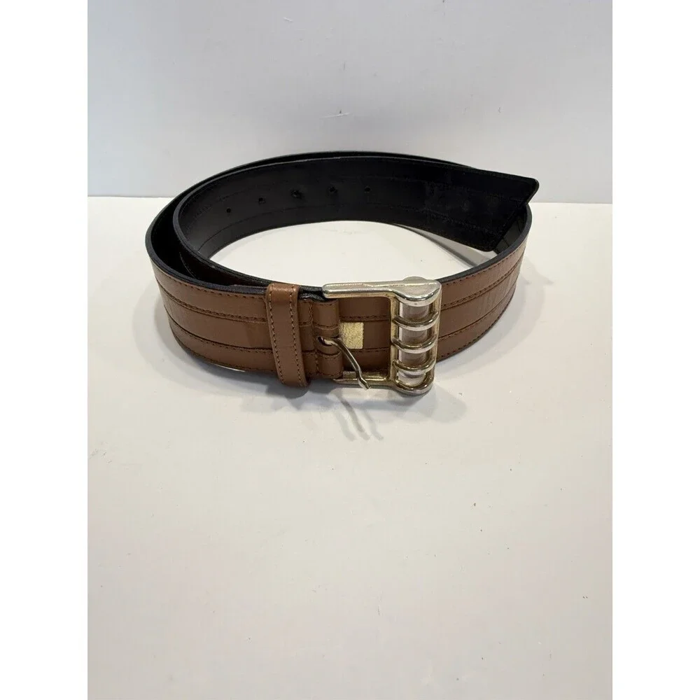 Escada Vintage Retro Leather Wide Belt Gold Brown Buckle Made in Germany 38 - Picture 4 of 14